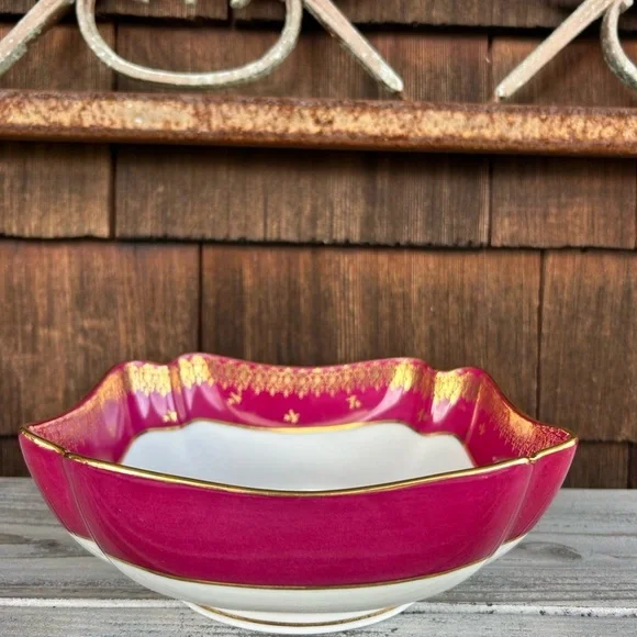 Vintage French Floral Pink Ornate Square Bowl with Gold Trim. Limogues France - Picture 2 of 11